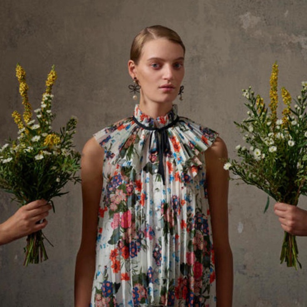 ERDEM x H&M Pleated Floral Sleeveless Blouse Top Size 2